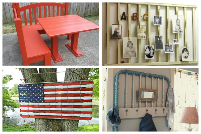 Repurposed Crib Chair & Bench, Pictures, American Flag & Hat Rack - Kids Activity Blog