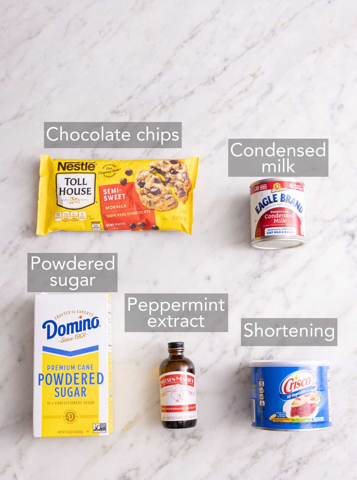 Ingredients needed for peppermint pies.