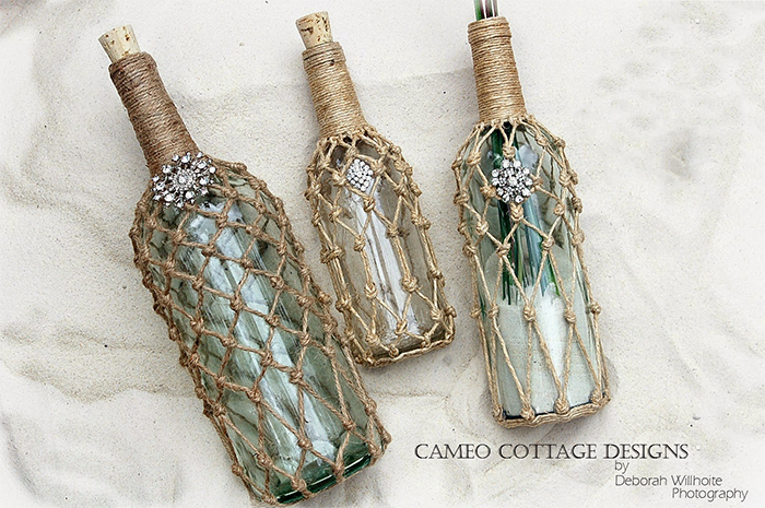 Knock off decor bottle art and craft with ges and macrame