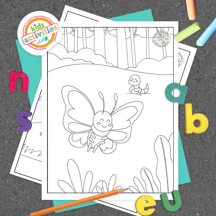 Insect Coloring Pages Printed PDF versions of the bug coloring pages on dark background with letters