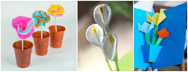3 Easy Flower Crafts - Flower Pot Craft, Calla Lilly Craft and Origami Flower