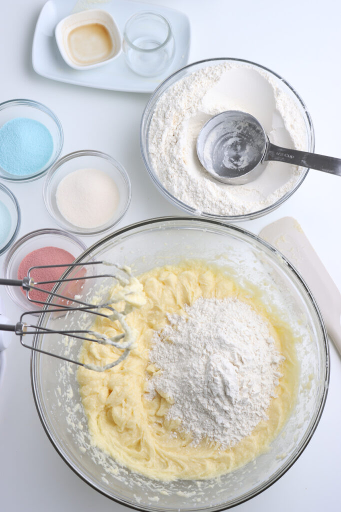 Flour added to ingredients to make jello cookies