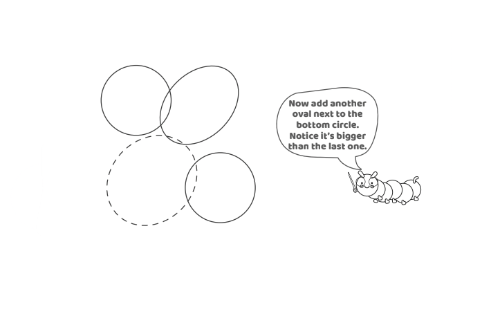 Step 3 - How to Draw Bubble Letter Z - Kids Activity Blog - Text: Now add another oval next to the bottom circle.  Note that it's bigger than the last ones.