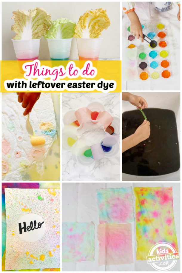 Collage of things to do with leftover Easter paint - colorful coloring activity ideas for kids