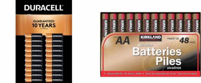 Kirkland Costco and Duracell brand batteries