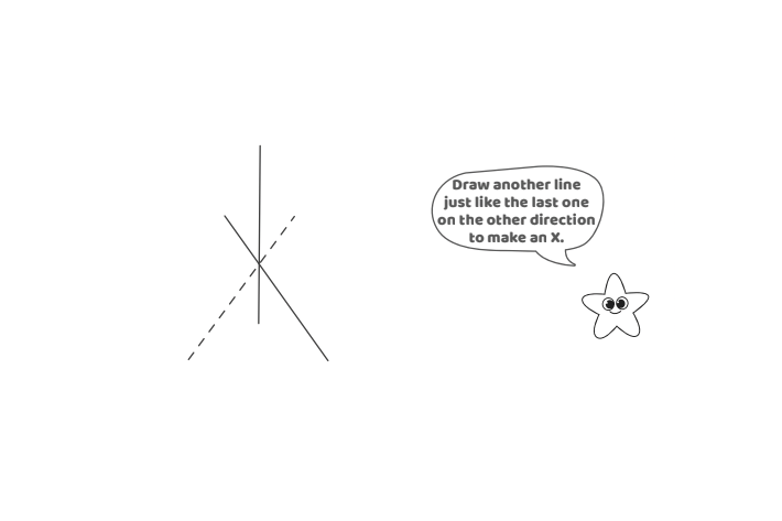 Step 3 - How to Draw a Star - Kids Activity Blog - Text: Draw another line like the last one in the other direction to form an X.