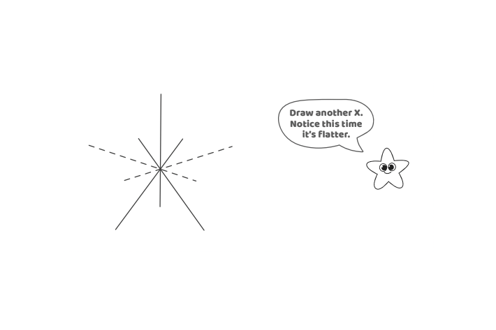 Step 4 - How to Draw a Star - Kids Activity Blog - Text: Draw another X. Notice that it's flatter this time.
