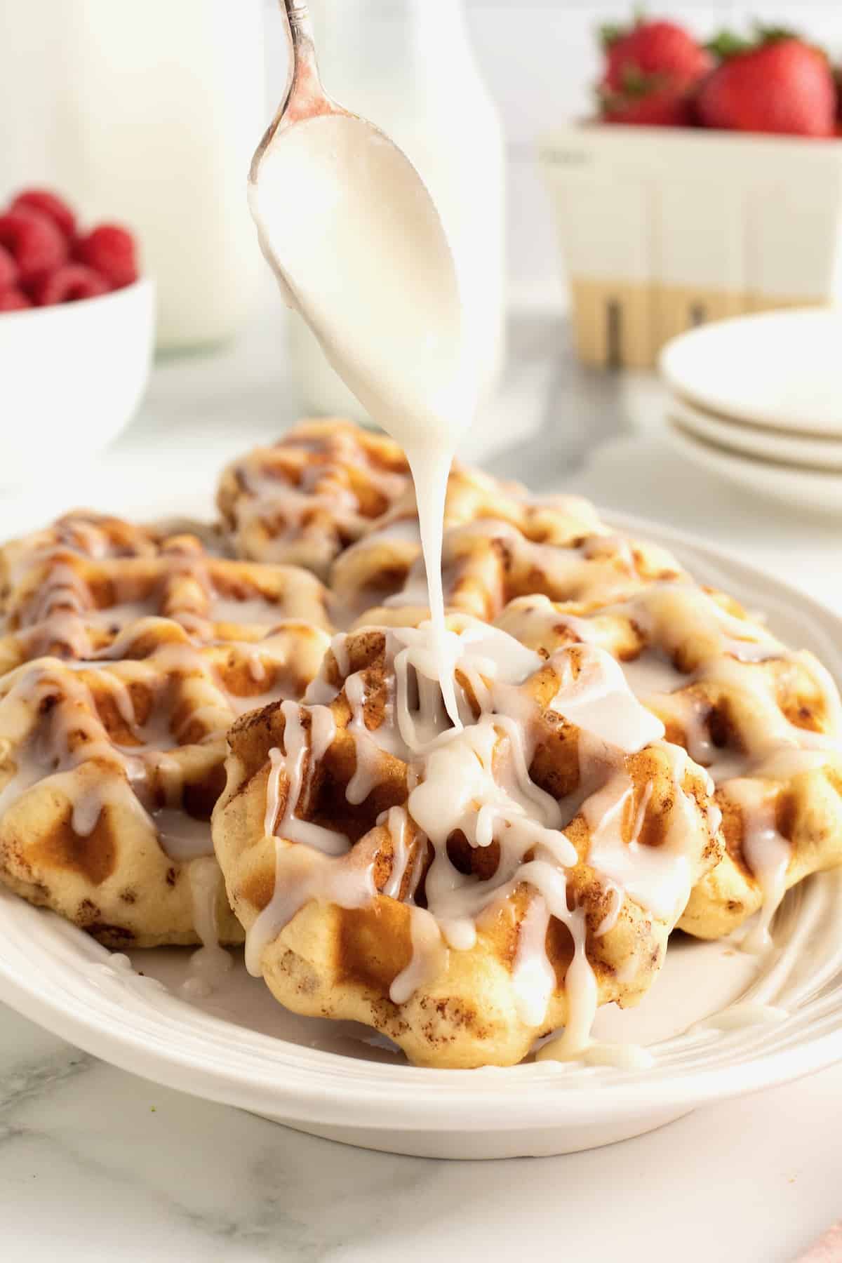 Cinnamon Roll Waffles from The BakerMama