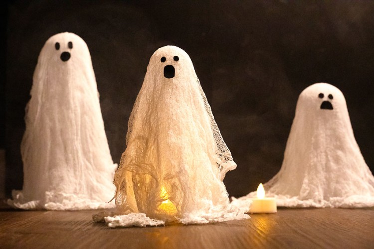 Cheesecloth ghosts with glue