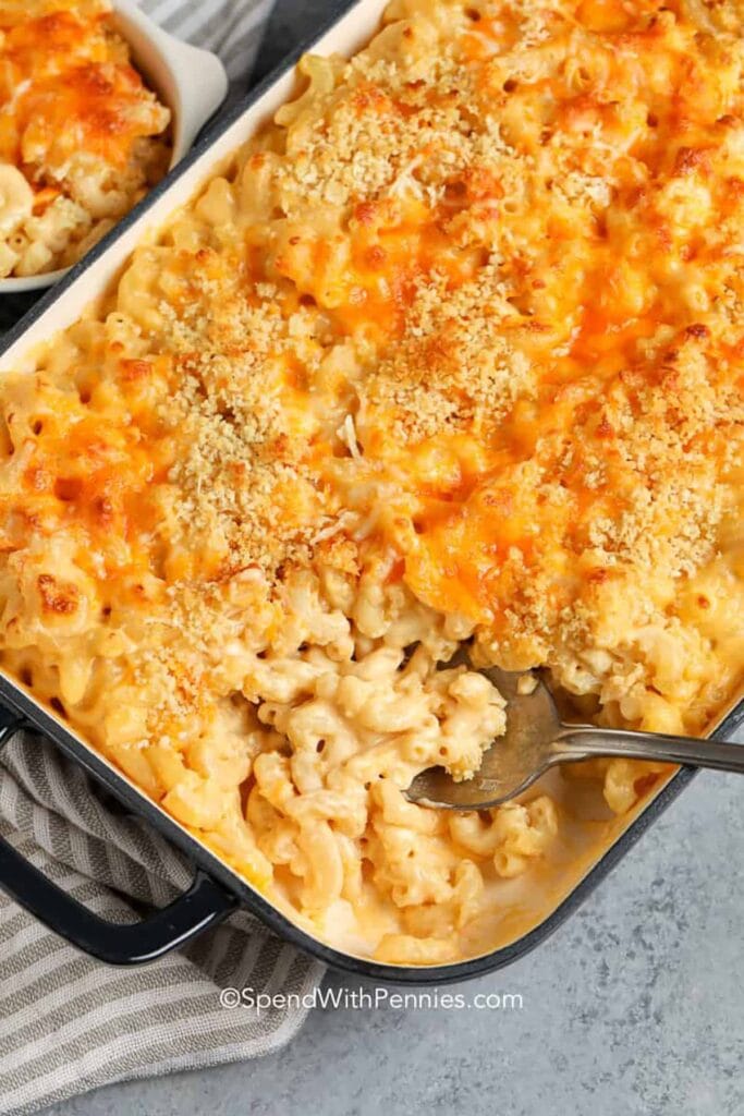 mac and cheese in a casserole dish