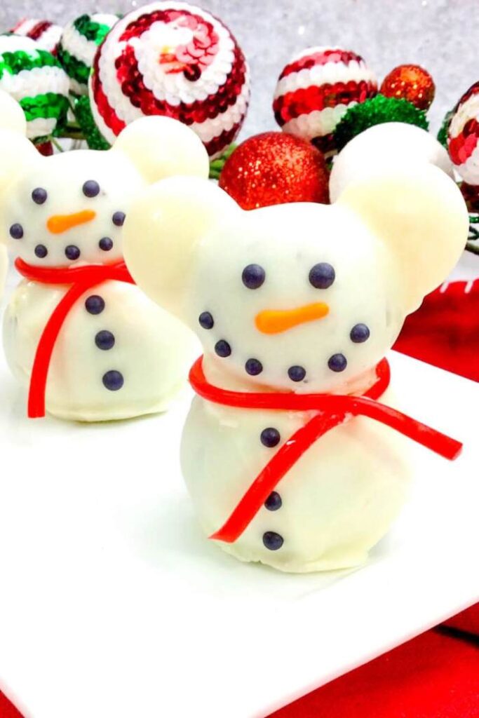 snowman cake pops with mickey mouse ears