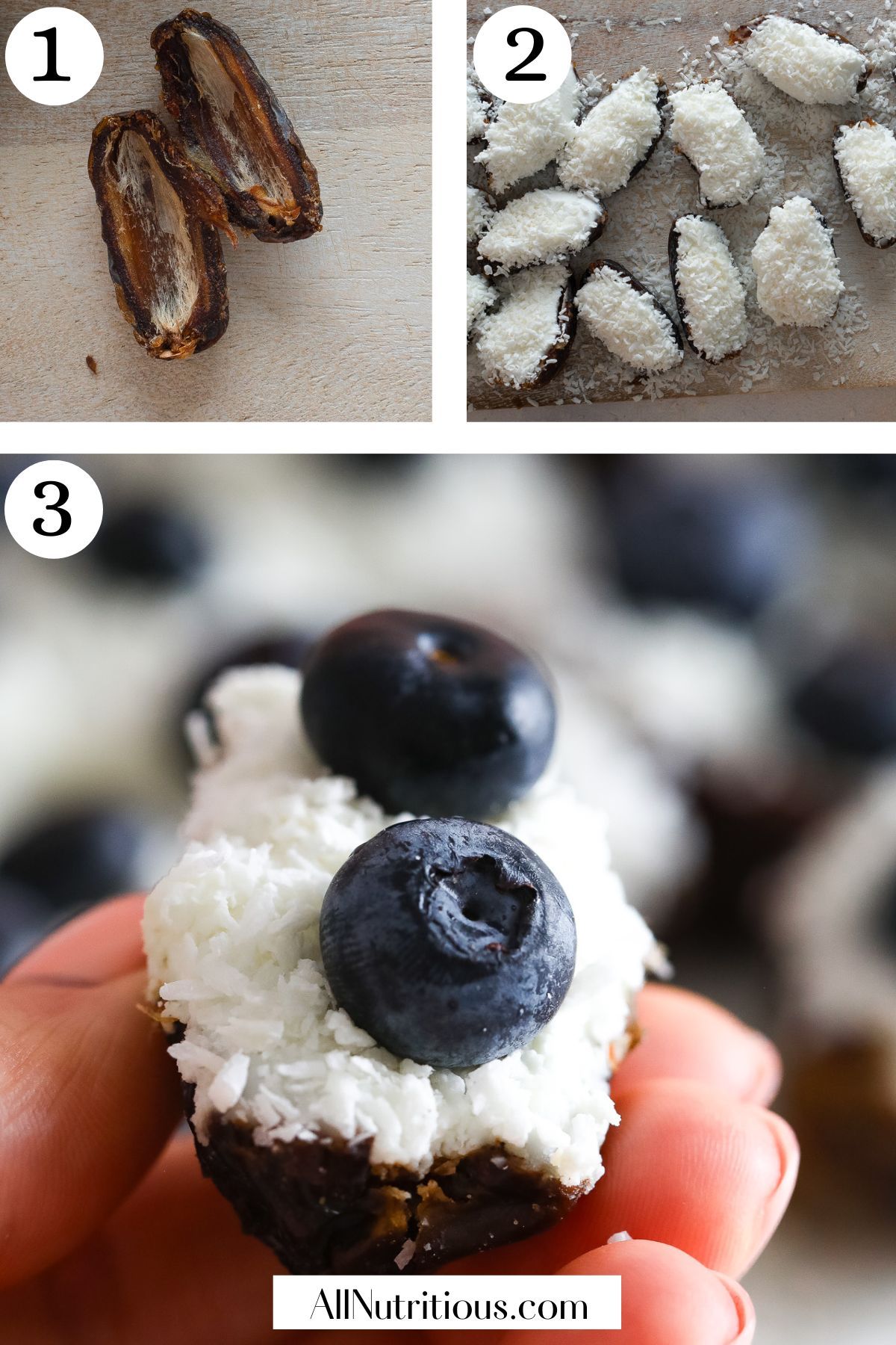 step by step instructions for Goat Cheese Stuffed Dates