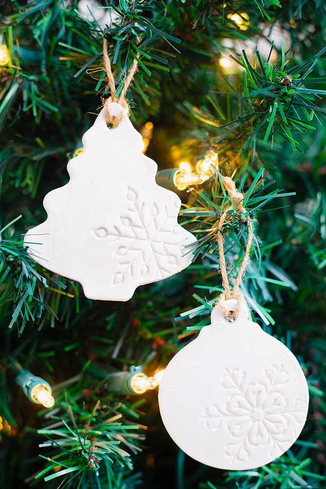 DIY clay ornaments hanging on the Christmas tree