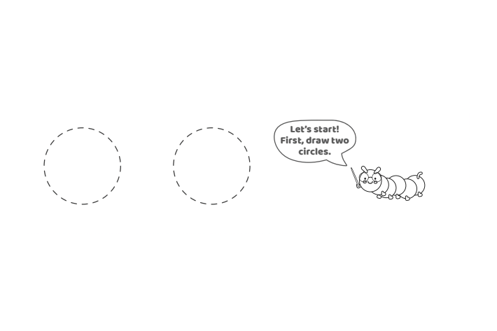 Step 1 - How to Draw Bubble Letter W - Kids Activity Blog - Text: Let's get started!  First draw two circles.